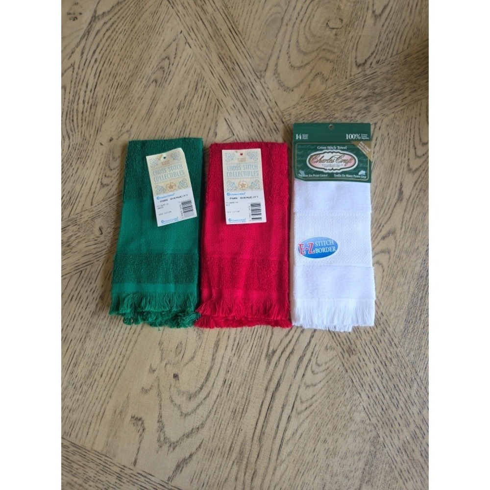 Charles Craft Cross Stitch Tea Towels Finger Tip Lot Of 3 New NOS  Cross Stitch